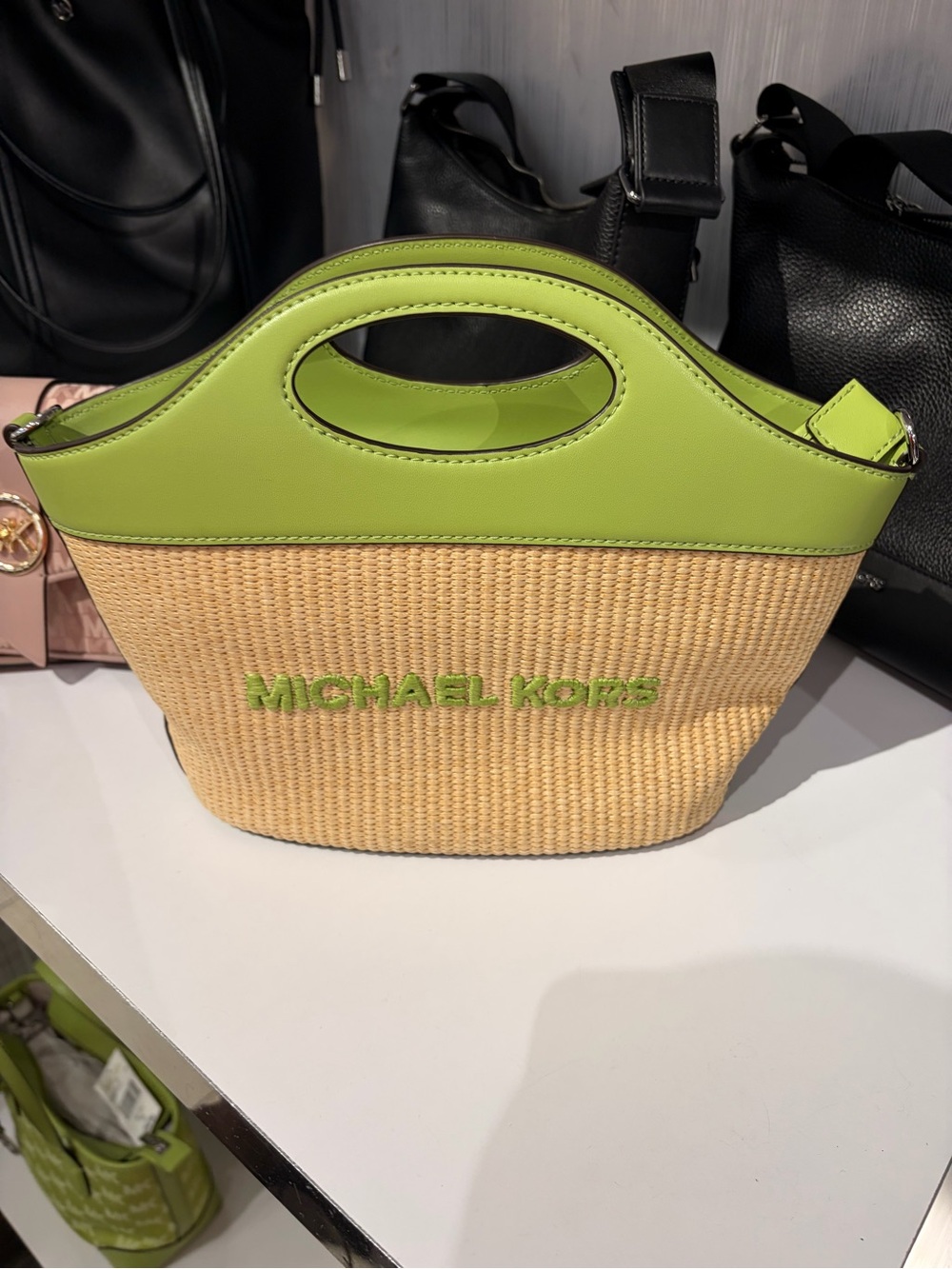 Michael Kors Lime Green & Straw Top-Handle Tote new